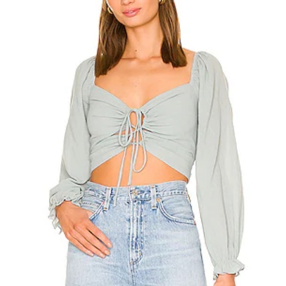 Astr Tops - ASTR the Label Fremont Dusty Blue Tie-Front Cropped Top